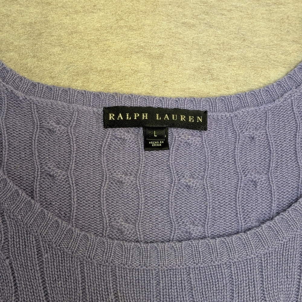 Ralph Lauren Cashmere Lavender Cable Knit Scoop Neck Short Sleeve Sweater - Picture 2 of 7